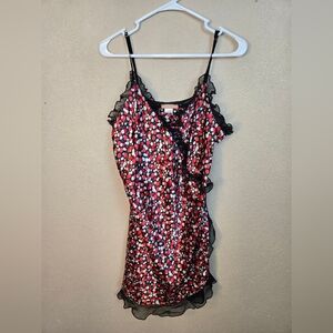 Sensara Red Black Dots Satin Chemise with Lace Ruffles 1X (6211)